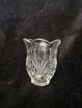 St. George 24% Lead Crystal Hurricane Vase Scalloped Rim Diamond Cut
